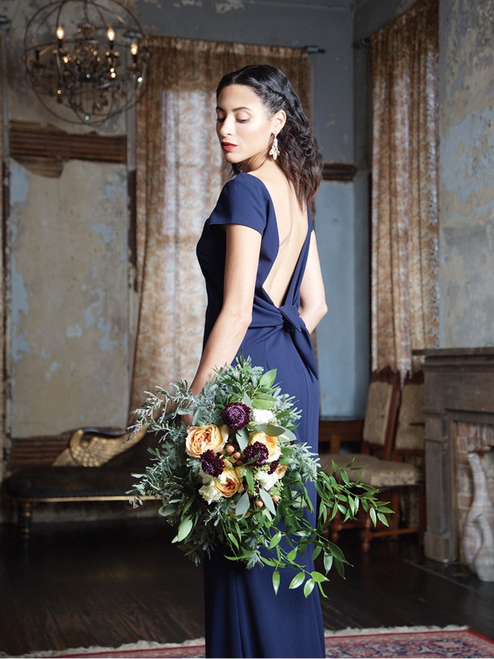 Katie May Intrigue Elegant Navy Open-Back Maxi Dress Bow